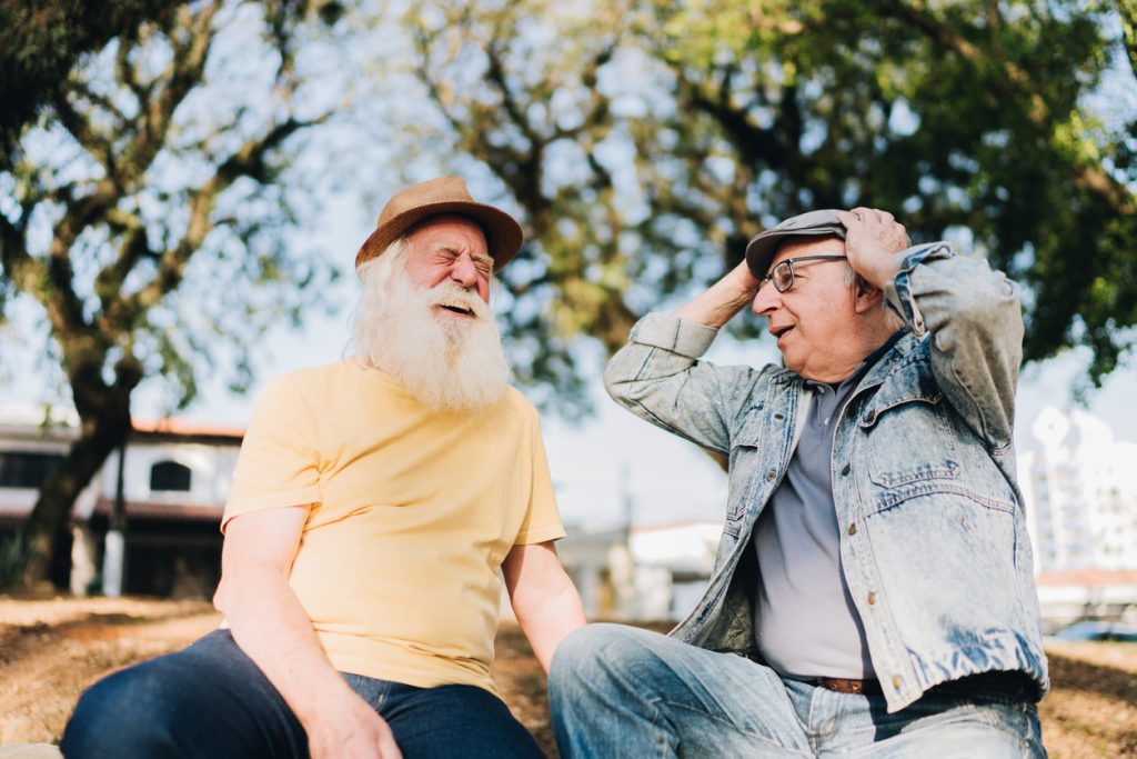Senior men talking in the park